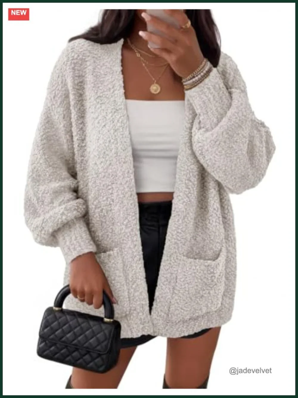 Chunky Popcorn Knit Oversized Cardigan with Pockets, Batwing Sleeve Open Front
